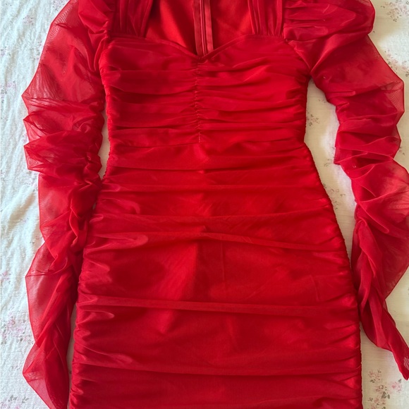 Red Ruched Bandage Dress - Picture 2 of 7